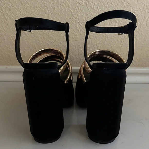 Dolls Kill Black and Gold Platform Heels - Picture 7 of 8